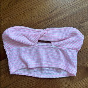 Pink ribbed crop tube top